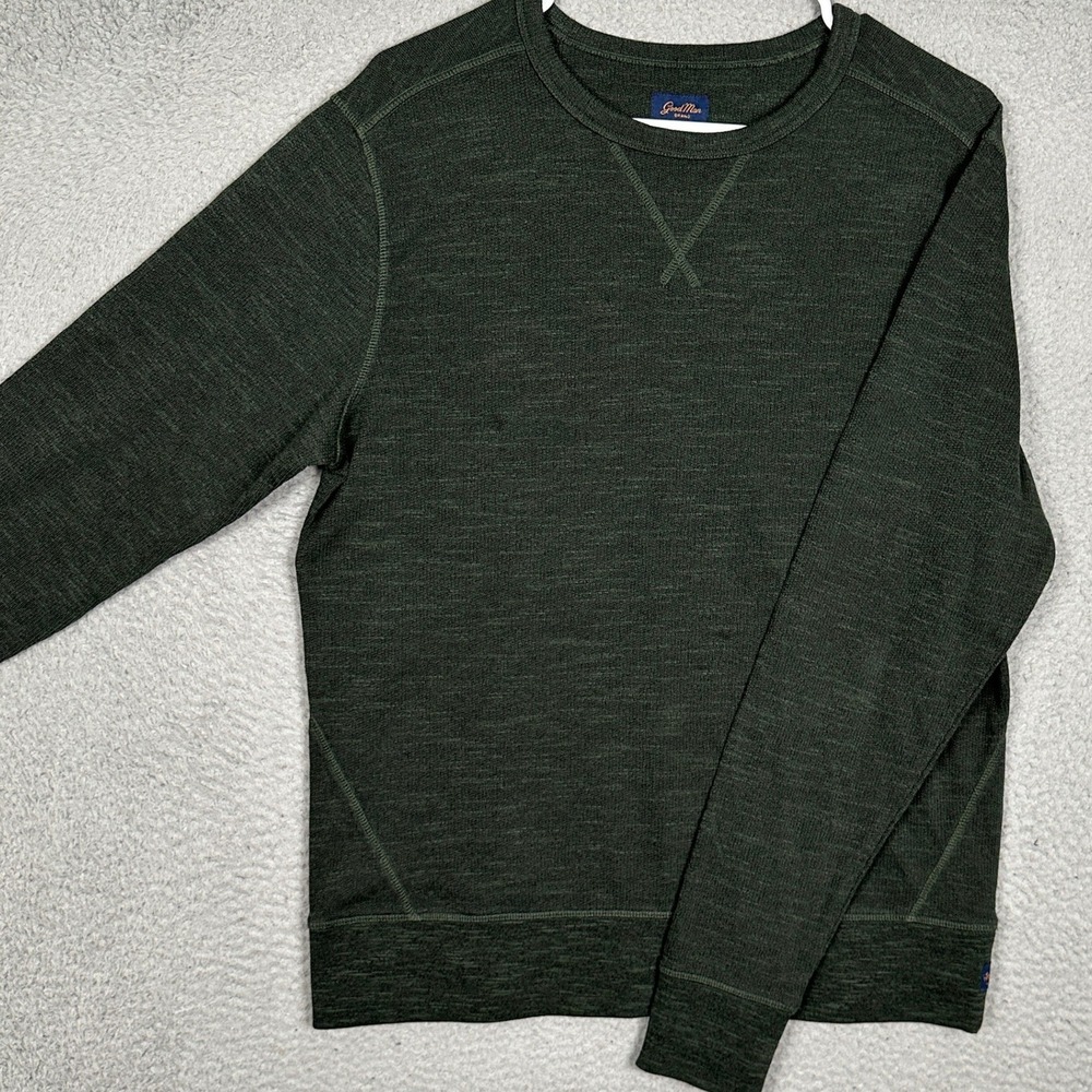 Good Man Brand Sweater Mens Medium Thermal Green Waffle Knit Crew Neck Pullover